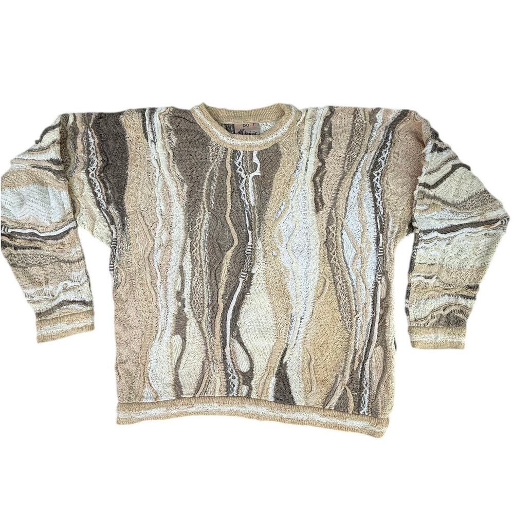 Coogi Classic 3D Knit Sweater Earth Tone Neutral Size Medium Crew Neck Linen